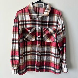 Women’s Red Plaid Button-Up Jacket / Shacket, Size Medium